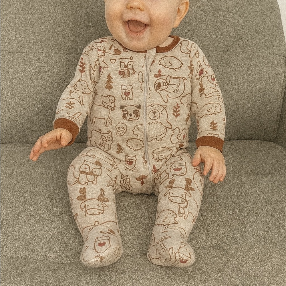 Wonder Nation Cream and Brown Animal Print Footie